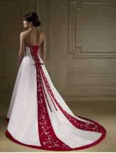 Stock Sweetheart White and Red Ball Gown Wedding Dress  