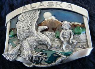 Vintage Alaska Gold Panning Eagle State Belt Buckle  