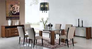 7pc Modern Zebrano Wood Rectangular Glass Dining Set, DS 11020 T3 