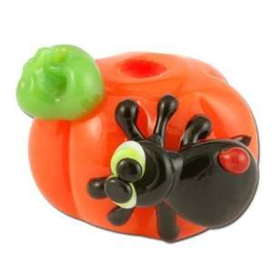  11mm Black Spider on Pumpkin Handmade Lampwork Beads 