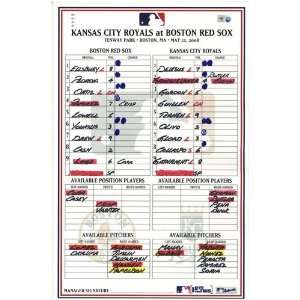  Royals at Red Sox 5 22 2008 Game Used Lineup Card 