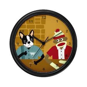  Boston Terrier Sock Monkey Pets Wall Clock by  