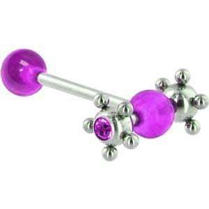   Purple Gem Surgical Steel SPINNER unique Barbell Tongue Ring Jewelry