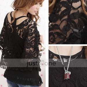 Fashion Women Lace Top Shirt Cover Up Blouse Vest 2in1  