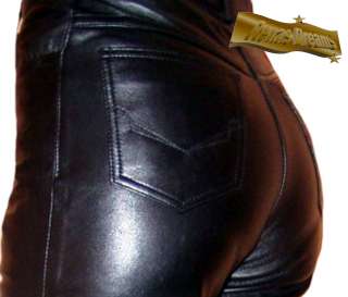 Lederkombi Leder Hose Gr. L schwarze Damen leather pant Lederhose high 