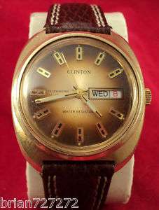 1970s CLINTON 17j AUTOMATIC DAY/DATE GOLD MENS WATCH  