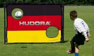 Hudora Fußballtor Match D mit Torwand in schwarz/rot/gold. Stabile 