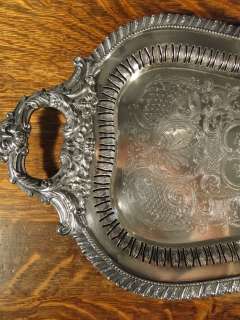   Silverplate Footed TRAY 30 x 12 Cut Out Border Floral Handles  