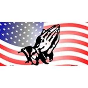  Praying hands over American Flag Aluminum License Plate 
