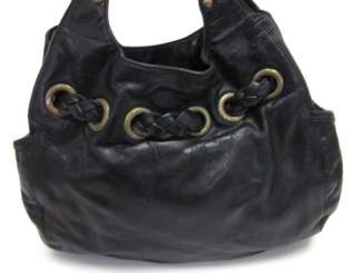 KOOBA Black Leather Grommet Woven Ginger Hobo Handbag  