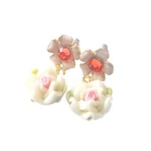  Sweet Polymer Clay Rose with Crystal Studs (Ivory 