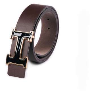 New Mens Fashion Faux Leather Premium I Shape Metal Buckle Belt 