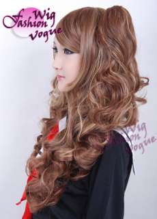 LOLITA Long Curly Mixed Brown Basic Cosplay Hair Wig + 2 X Ponytails 
