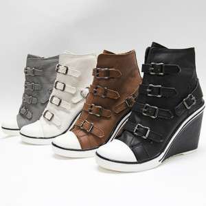   colors Buckle Sneakers Wedge Heel Shoes US 5~8 / Fashion Ankle Boots