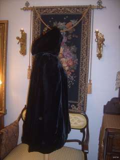 Antique 1800s Victorian Edwardian Black Velvet Hooded Cape Coat Satin 