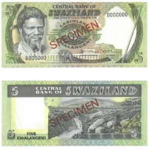  Swaziland ND (1982 86) 5 Emalangeni SPECIMEN Note, Pick 