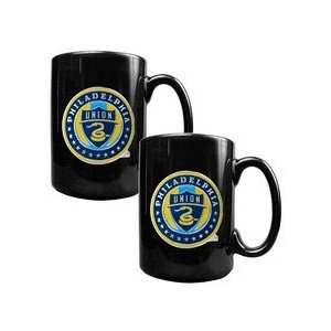 Philadelphia Union MLS 2Pc Black Ceramic Mug Set   Primary Team Logo 