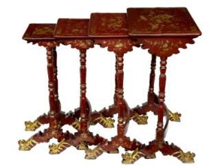 CHINESE ANTIQUE REGENCY RED LAQUER NEST OF TABLES C1810  