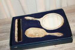 Boxed Silverplate Vanity Dresser Set Brush Comb Hand Mirror NEVER USED 