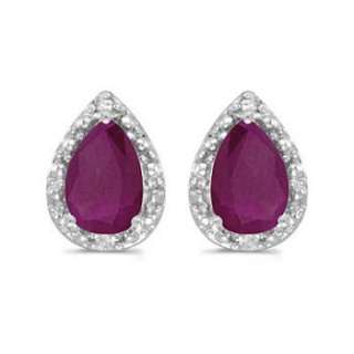 50ct Pear Ruby & Diamond Stud Earrings 14k White Gld  