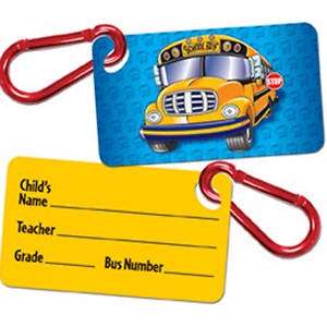 Student ID Tag for Backpack, etc. with 3D School Bus  