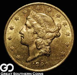 1890 CC $20 GOLD Liberty Double Eagle CHOICE AU++ ** SCARCE  