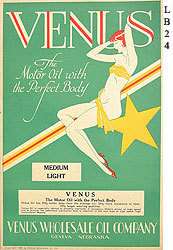 Original Vintage 1929 Label Venus Motor Oil Art Deco Lady  