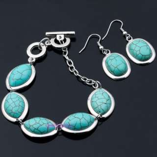 OVAL howlite turquoise bead dangle earirng bracelet set  