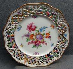 Antique Dresden Flowers Reticulated Plate Ca 1890  