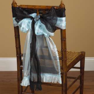 Ruffled Border Organza Chair Tie 10x108 Oblong  7 Colors Many 