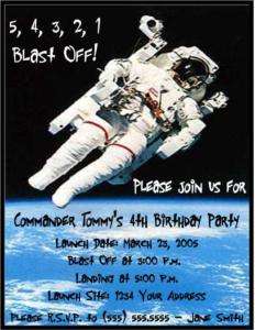 Astronaut Outer Space Birthday Party Invitations  