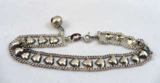 Sterling Silver Double Chain Heart Bracelet with bell 7 1/4 inches 