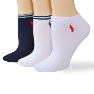 Ralph Lauren womens socks Stripe Tipped cotton no show navy/white 3 