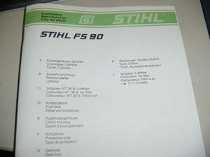STIHL TRIMMER FS90 PARTS LIST  