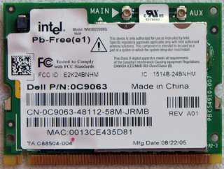 DELL INSPIRON 6000 PCI INTEL WIFI WIRELESS CARD 0C9063  