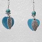 SOUTHWESTERN STYLE TURQUOISE GEMSTONE HEART WITH SILVER PLATED FEATHER 