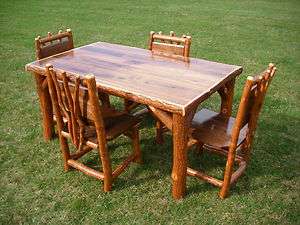 Sassafras Walnut Rustic Log Kitchen table + 4 chairs Amish Made in USA 