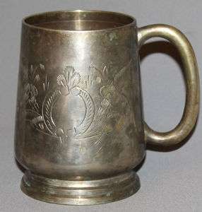 ANTIQUE ART DECO SILVERPLATED FLORAL ENGRAVED CUP MUG  