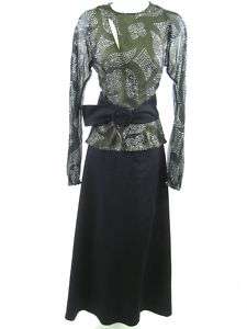 VINT HAULINETRIGERE Black Sequin Top Skirt Outfit Sz M  