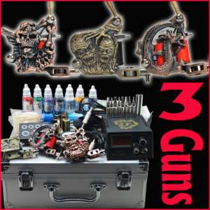 Tattoo Kit 3 Machine Guns LCD POWER/NEEDLES/INKS DH 25  