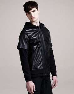 NEW* GIVENCHY Mens Black Leather Jersey Hoodie Jacket Size 48 $1995 