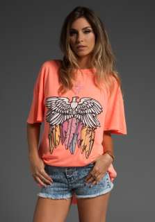 WILDFOX COUTURE White Feather Donovan Tee in Neon Coral at Revolve 