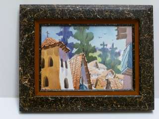   Spanish Village Tile Roofs Landscape Original Painting Framed Art