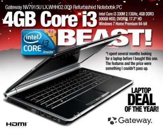 Gateway NV7915U LX.WHH02.009 Refurbished Notebook PC   Intel Core i3 