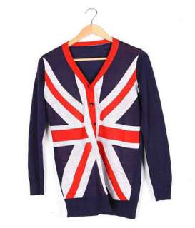 NWT SP82 Ladies Classic Fashion Thin Slim Fit British Flag Cardigans 