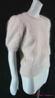 Vintage Angora Blend Fuzzy Fluffy Short Sleeved Beaded Sweater  