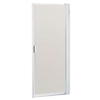   in. Framed Pivot Shower Door in Bright Clear Finish with Rain Glass