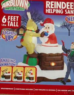 NEW 6 Lighted Animated Reindeer Helping Santa Christmas Airblown 