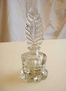 Vintage Cut Glass Perfume Bottle & Stopper, 7.5 tall, Great Detail 