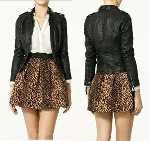 Lady Leopard Design Zip Pocket Elastic Mini Skirt L D3J  